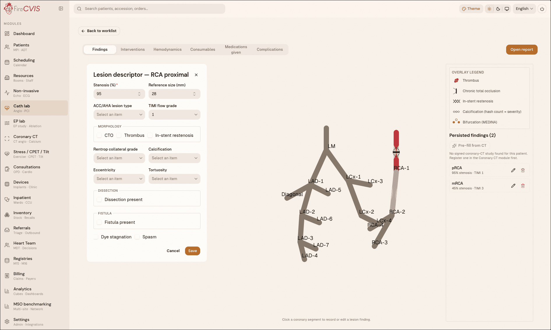 Cathlab · procédure & compte rendu